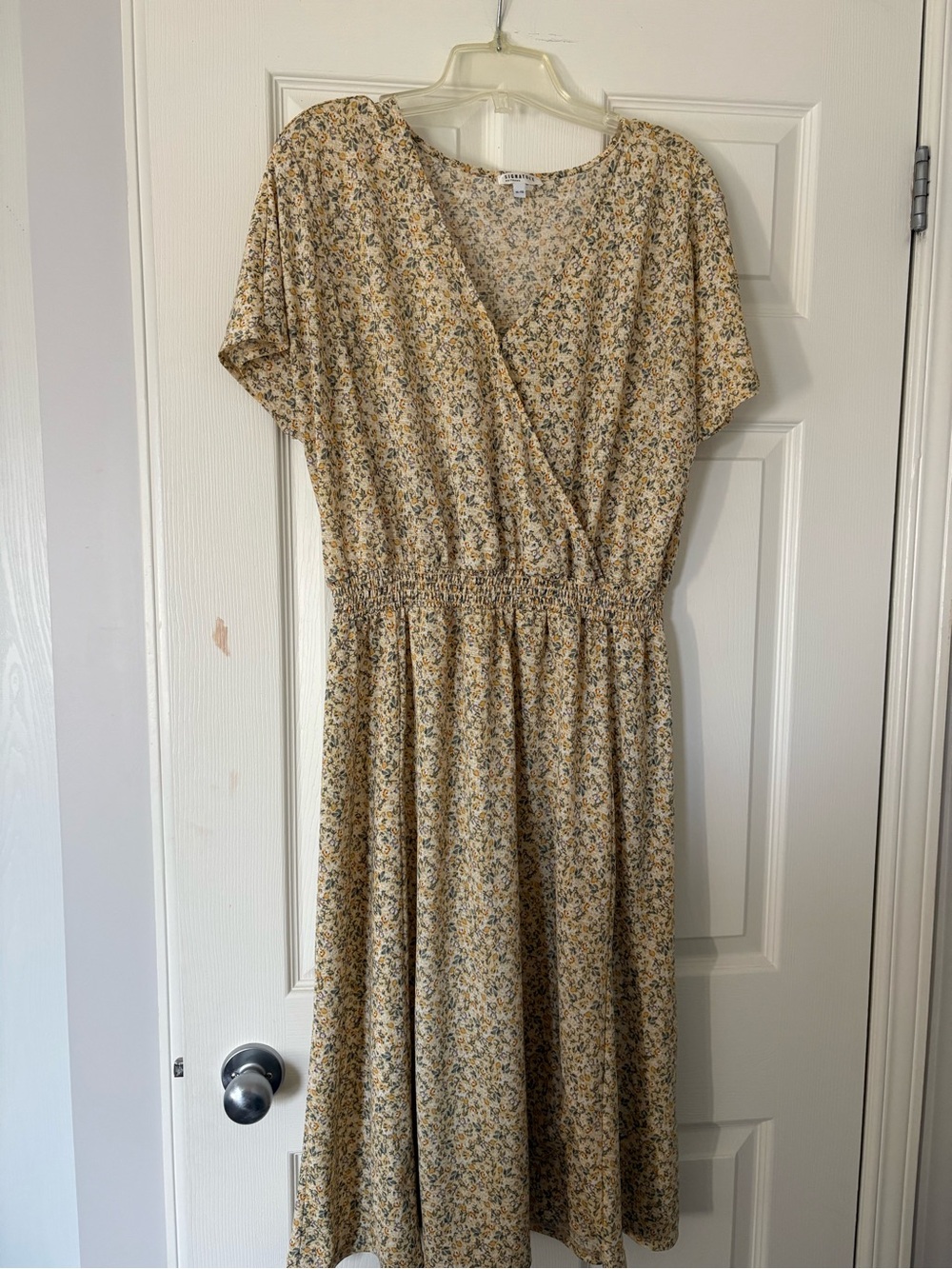 Reitmans Yellow Floral Wrap-Style Midi Dress